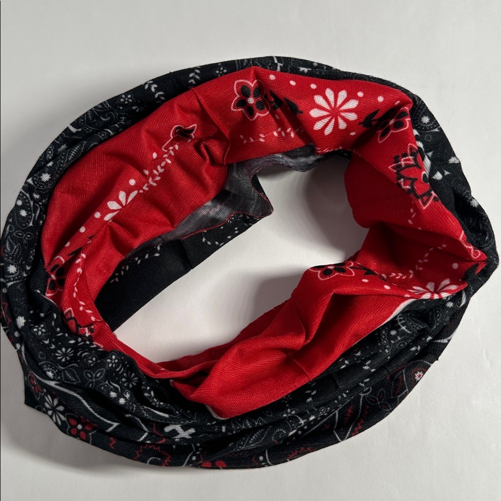Wide Black and Red Bandana Headband - #2112